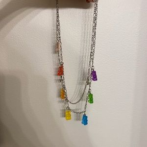 Cute rainbow gummy bear and star double necklace
